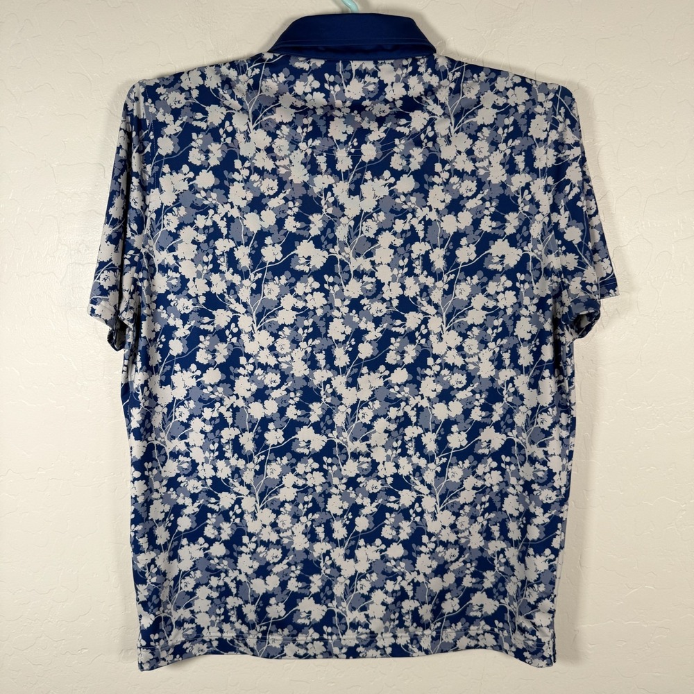 Deolax Polo Shirt Mens Large Blue White Golf Performance Stretch Floral‎ Print - Picture 3 of 8